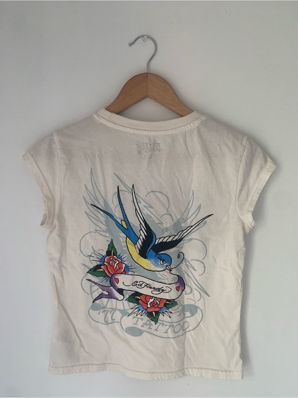 Ed Hardy Ivory Short-Sleeve Logo Tee with Swallow Back - Picture 4 of 5